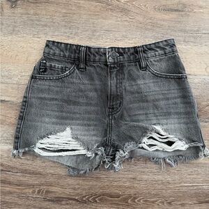 KanCan Washed Black Distressed Denim Shorts